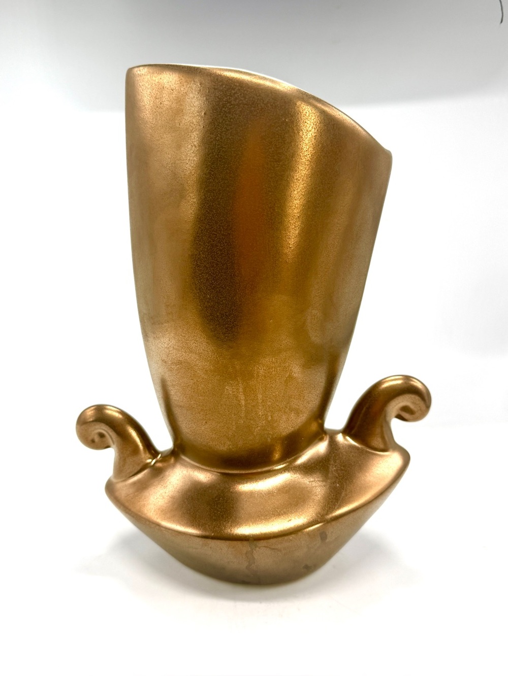 RARE VTG Michael Lambert Sleek Bronze Dancing Vase w’ Scrolled Arms, Signed